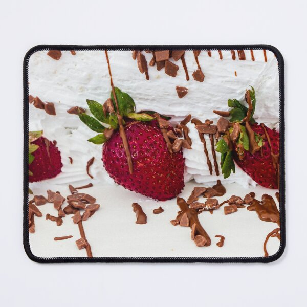 Item preview, Long Strawberry Whipped Cream Cake Drizzled With Chocolate And Pistachios On Serving Board designed and sold by Nmallia.