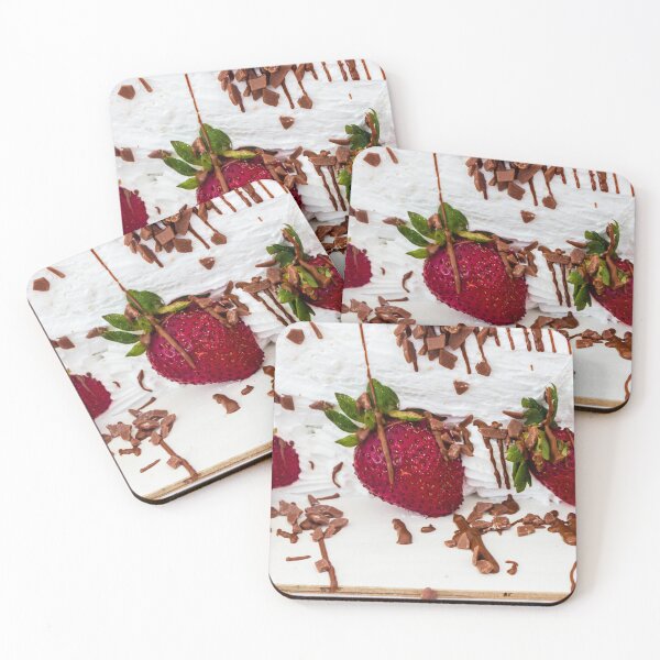 Item preview, Long Strawberry Whipped Cream Cake Drizzled With Chocolate And Pistachios On Serving Board designed and sold by Nmallia.