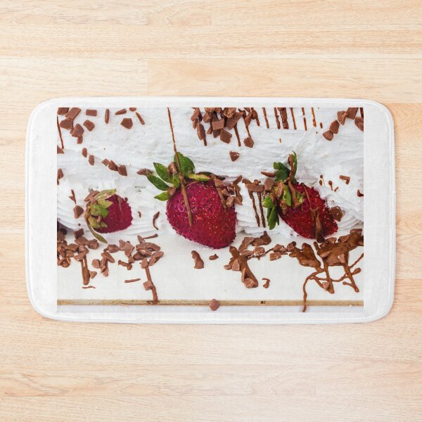 Item preview, Long Strawberry Whipped Cream Cake Drizzled With Chocolate And Pistachios On Serving Board designed and sold by Nmallia.