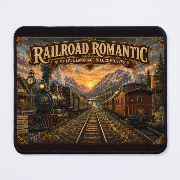 Item preview, Railroad Romantic – Vintage Steam Train Railway Poster designed and sold by ASABCreative.