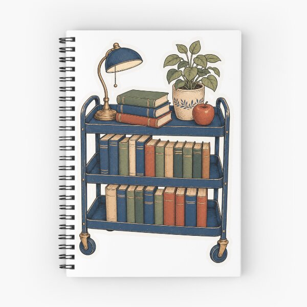 Item preview, Vintage Library Book Cart Books, Lamp and Plant Illustration designed and sold by maouriworld.