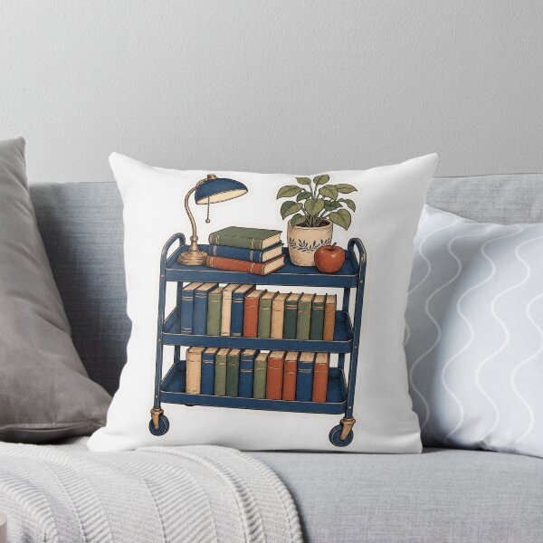 Item preview, Vintage Library Book Cart Books, Lamp and Plant Illustration designed and sold by maouriworld.