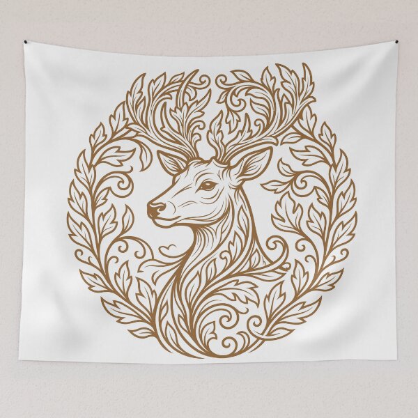 Item preview, Majestic Deer Botanical Wreath Line Art Illustration designed and sold by ZUMERI.