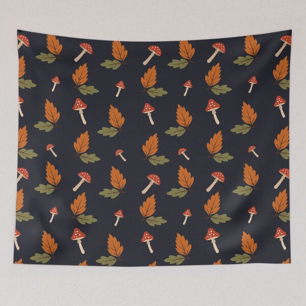 Item preview, Dark Autumn Mushroom and Fall Leaves Seamless Pattern designed and sold by ElenMart.
