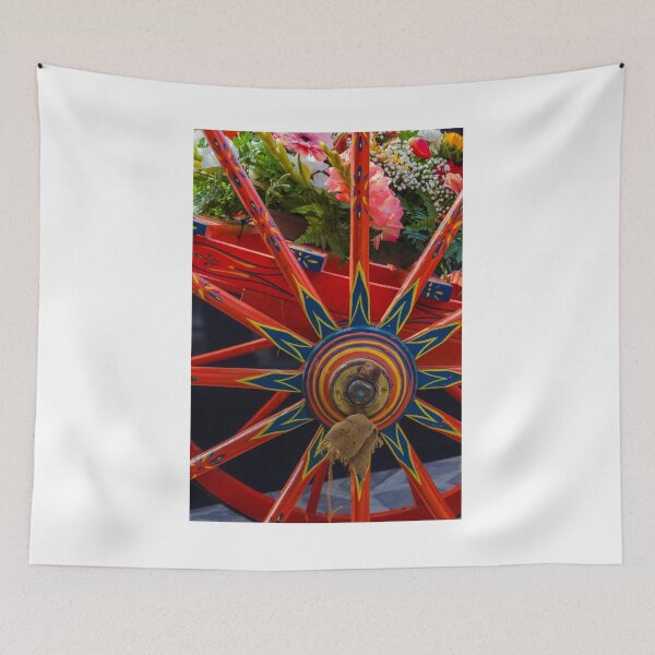 Item preview, Colorful Painted Wooden Wagon Wheel With Bright Flower Basket Decoration and Traditional Folk Design designed and sold by Nmallia.