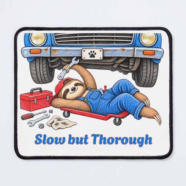 Item preview, Slow but Thorough Sloth Mechanic – Funny Car Repair Design designed and sold by Buli89.