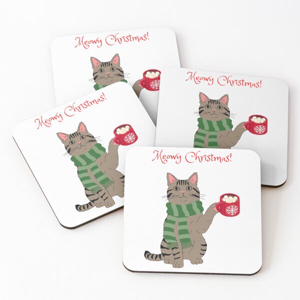 Item preview, Meowy Christmas Brown Tabby Cat with Hot Chocolate designed and sold by MYCatStuff.