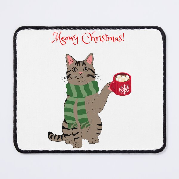 Item preview, Meowy Christmas Brown Tabby Cat with Hot Chocolate designed and sold by MYCatStuff.