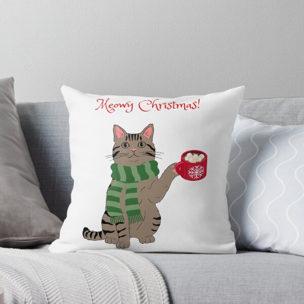 Item preview, Meowy Christmas Brown Tabby Cat with Hot Chocolate designed and sold by MYCatStuff.