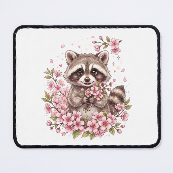 Item preview, Cute Baby Raccoon with Cherry Blossom Flowers designed and sold by StickVerse by Owais.