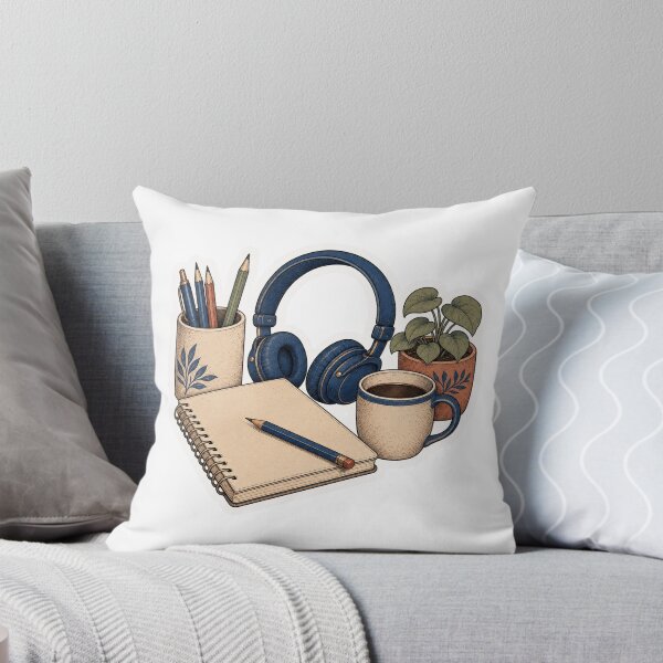Item preview, Cozy Study Desk Notebook, Headphones, Coffee and Plant designed and sold by maouriworld.