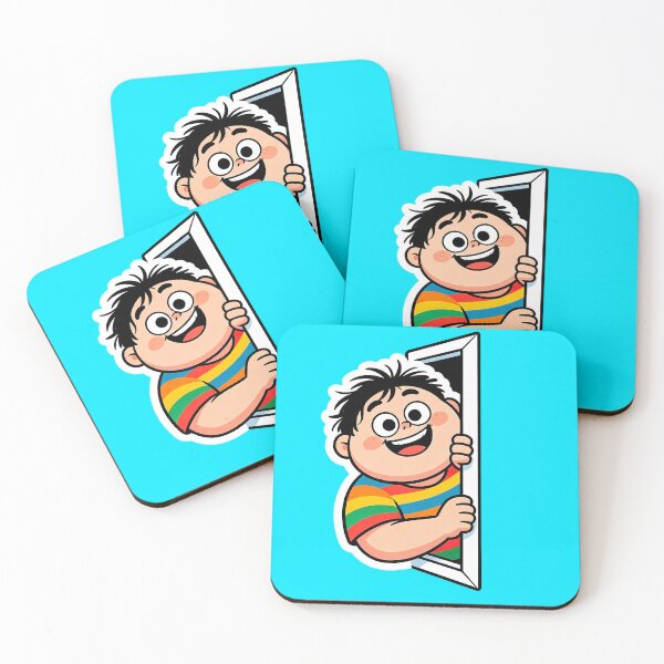 Item preview, Cheerful Rainbow Shirt Boy Peeking Door Cartoon Art designed and sold by Outlet Raloel.