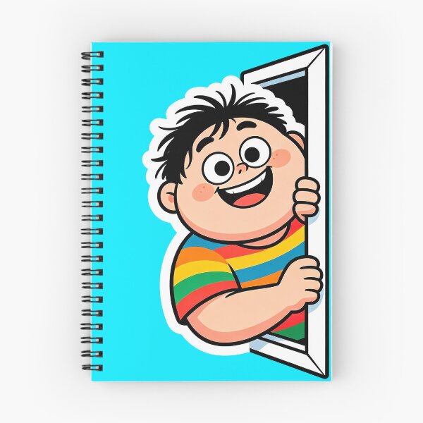 Item preview, Cheerful Rainbow Shirt Boy Peeking Door Cartoon Art designed and sold by Outlet Raloel.