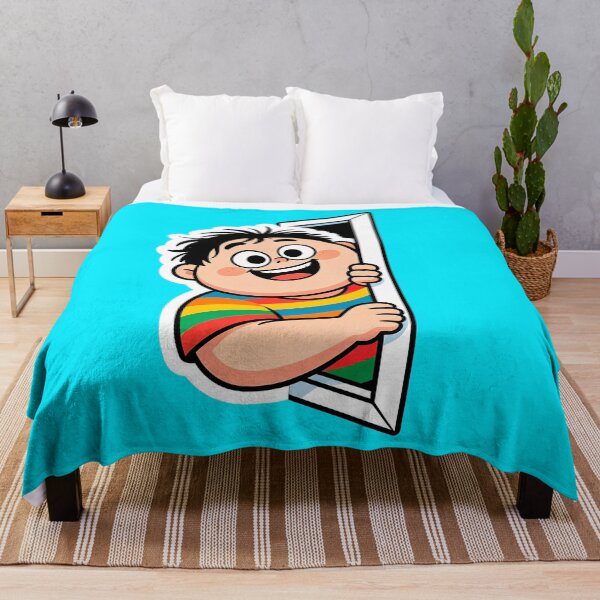 Item preview, Cheerful Rainbow Shirt Boy Peeking Door Cartoon Art designed and sold by Outlet Raloel.