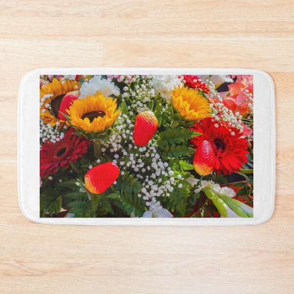 Item preview, Colorful Bouquet With Sunflowers, Red Gerbera And Strawberries Nestled Among Baby's Breath And Greenery designed and sold by Nmallia.