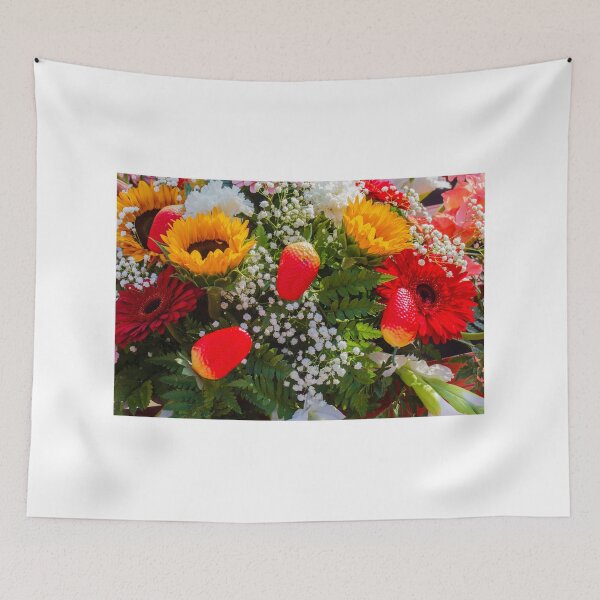 Item preview, Colorful Bouquet With Sunflowers, Red Gerbera And Strawberries Nestled Among Baby's Breath And Greenery designed and sold by Nmallia.