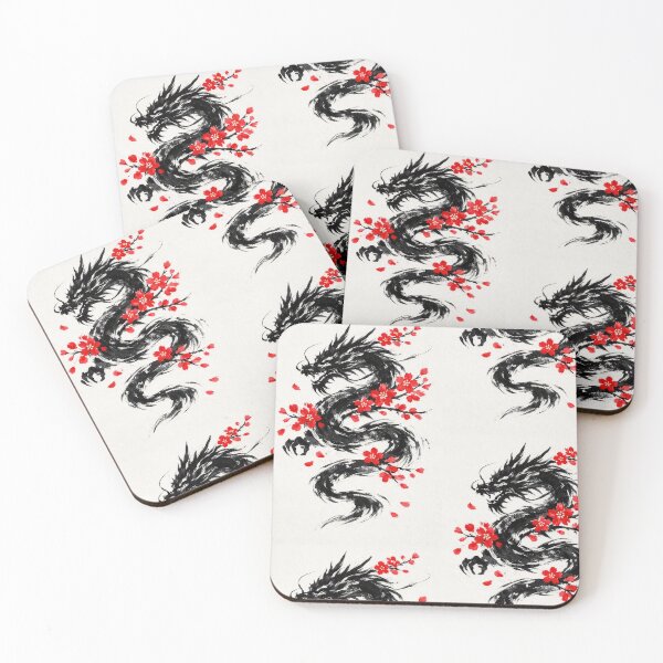 Item preview, Mystic Black Ink Dragon and Red Sakura Blossoms designed and sold by Ink-verse-.
