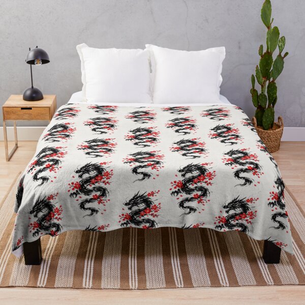 Item preview, Mystic Black Ink Dragon and Red Sakura Blossoms designed and sold by Ink-verse-.
