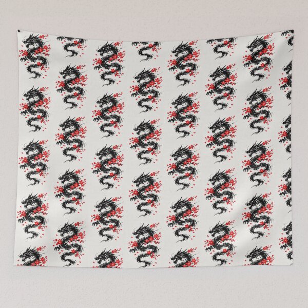Item preview, Mystic Black Ink Dragon and Red Sakura Blossoms designed and sold by Ink-verse-.