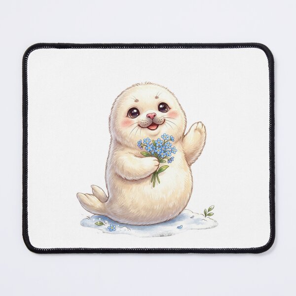 Item preview, Adorable Seal Pup with Blue Flowers designed and sold by StickVerse by Owais.