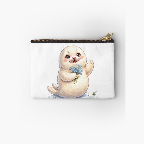 Item preview, Adorable Seal Pup with Blue Flowers designed and sold by StickVerse by Owais.