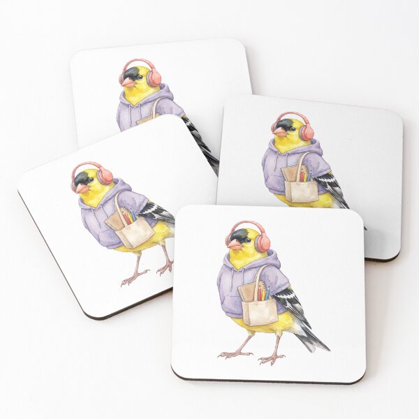 Item preview, Goldfinch Student in Hoodie with Headphones designed and sold by Roy & Tiffany.
