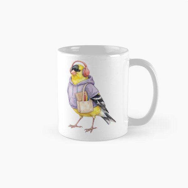 Item preview, Goldfinch Student in Hoodie with Headphones designed and sold by Tiffany Roy.