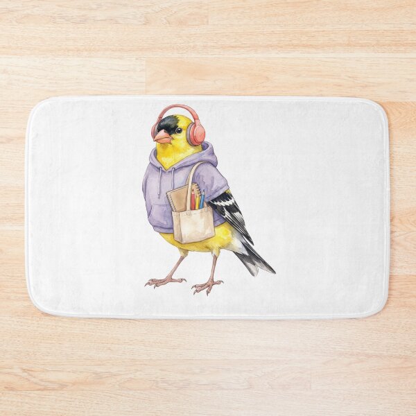 Item preview, Goldfinch Student in Hoodie with Headphones designed and sold by Tiffany Roy.
