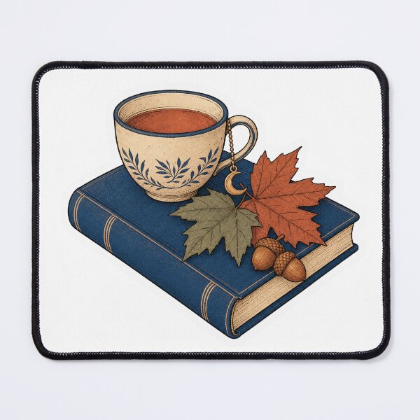 Item preview, Bookish Autumn Tea Maple Leaves and Cozy Reading Illustration designed and sold by maouriworld.