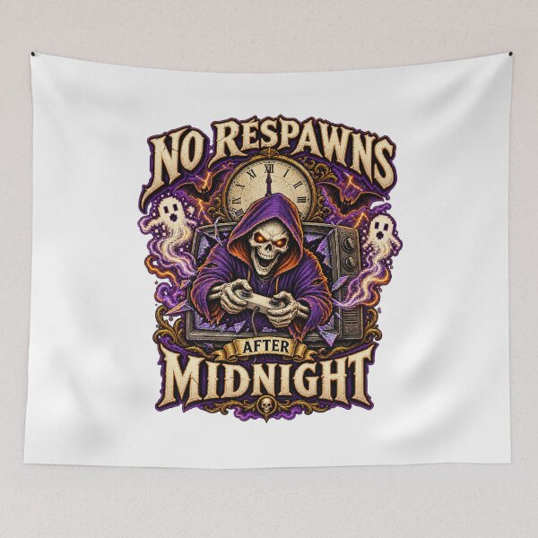 Item preview, No Respawns After Midnight – Funny Halloween Gamer Skeleton Design designed and sold by FZ Studio .