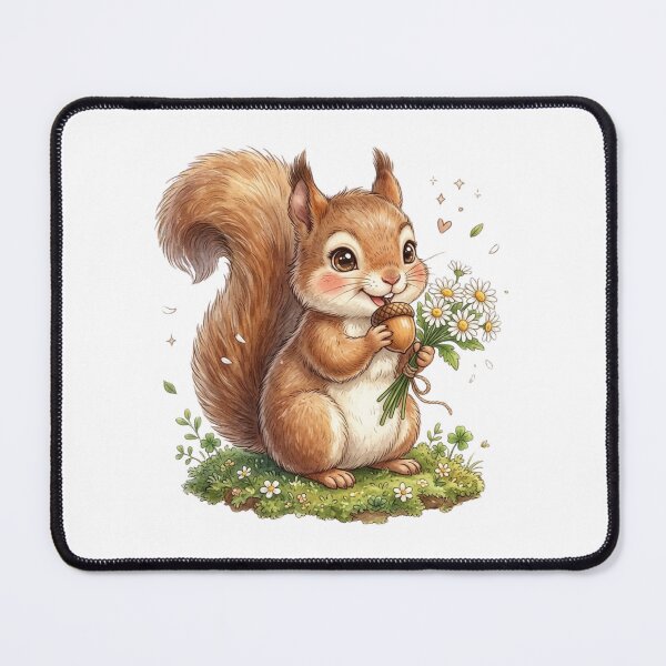 Item preview, Cute Squirrel with Acorn and Daisy Flowers designed and sold by StickVerse by Owais.