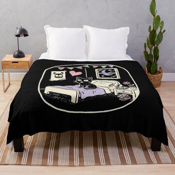 Item preview, Cozy Black Cat Bedroom Scene Emo Aesthetic designed and sold by Say It With Ink.