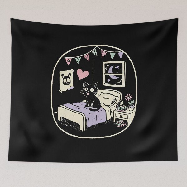 Item preview, Cozy Black Cat Bedroom Scene Emo Aesthetic designed and sold by Say It With Ink.