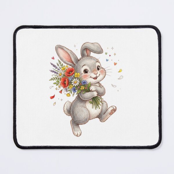 Item preview, Cute Bunny Rabbit with Wildflower Bouquet designed and sold by StickVerse by Owais.