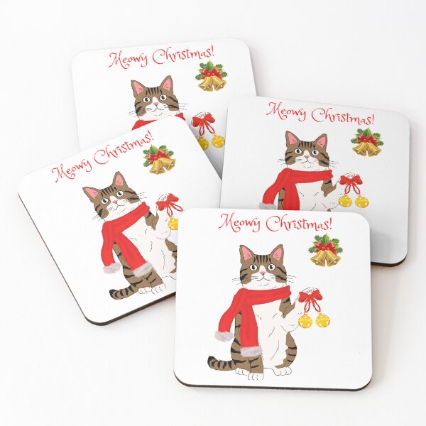 Item preview, Meowy Christmas Brown Tabby Cat with Jingle Bells designed and sold by MYCatStuff.