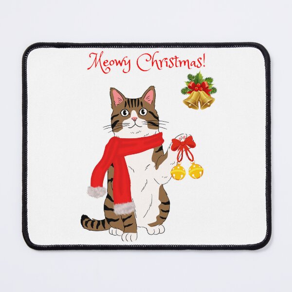 Item preview, Meowy Christmas Brown Tabby Cat with Jingle Bells designed and sold by MYCatStuff.
