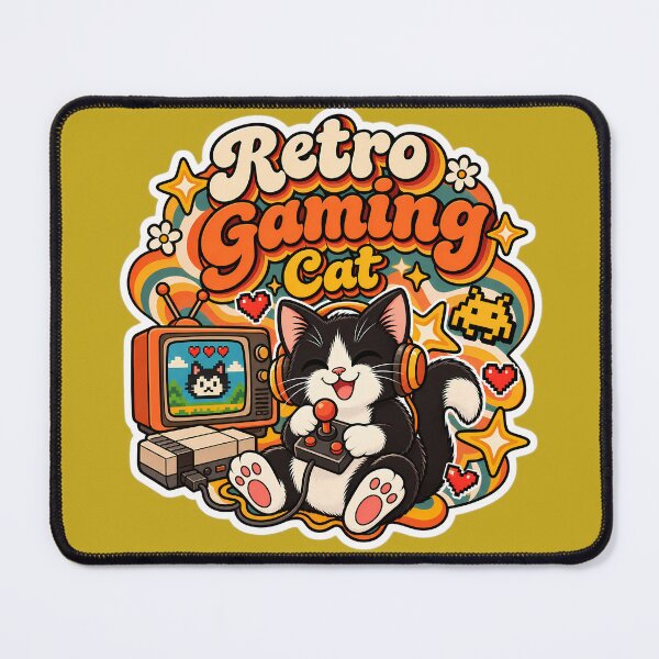 Item preview, Retro Gaming Cat 70s Aesthetic designed and sold by Stickers Hub HUB.
