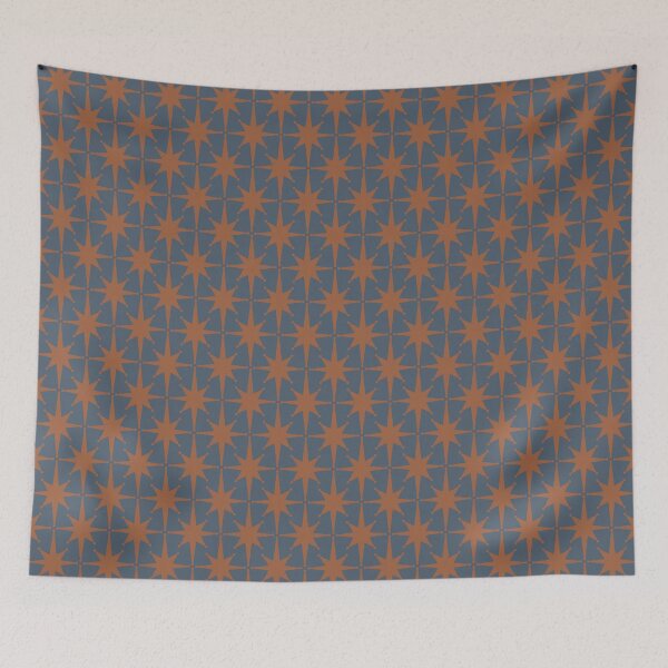 Item preview, Mid Century Modern Atomic Starburst Star Pattern in Orange Rust and Steel Blue designed and sold by kierkegaard.