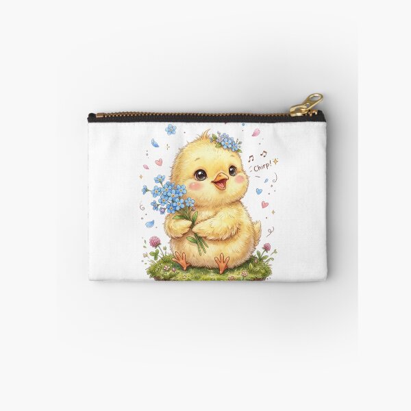 Item preview, Adorable Yellow Chick Singing with Blue Flowers designed and sold by StickVerse by Owais.
