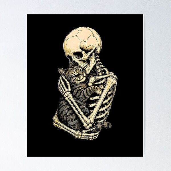 Item preview, La carta del tarot de los amantes: un esqueleto abrazando a un gato. designed and sold by Rahamkshop.