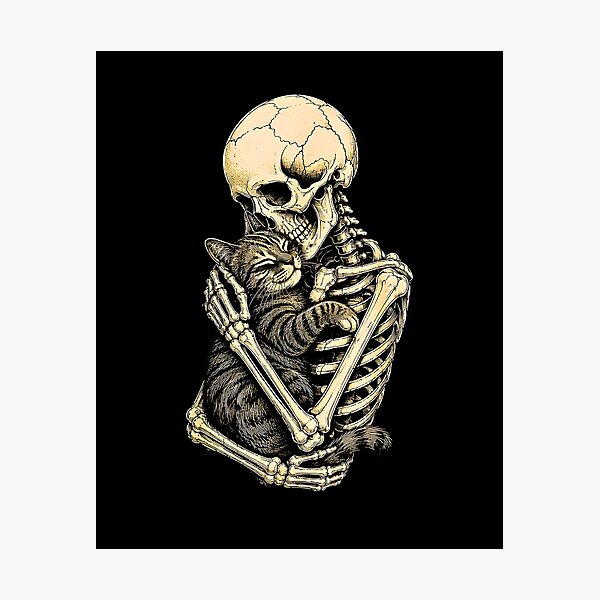 Item preview, The Lovers Tarot Card Skeleton Hugging Cat designed and sold by Rahamkshop.
