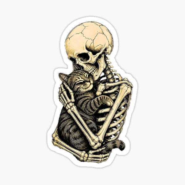 Item preview, The Lovers Tarot Card Skeleton Hugging Cat designed and sold by Rahamkshop.
