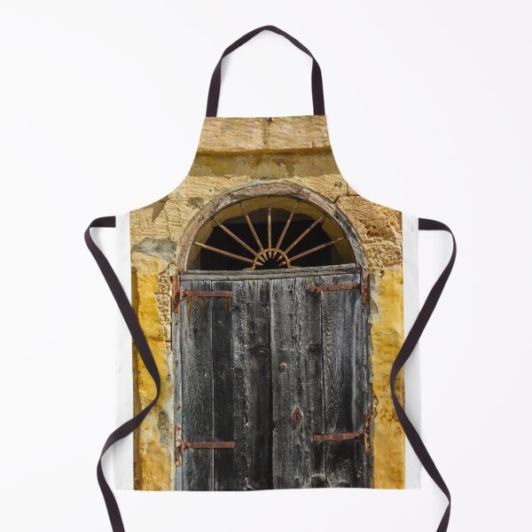 Item preview, Weathered Wooden Door In Arched Yellow Stone Facade With Rusted Hinges And Vintage Charm designed and sold by Nmallia.