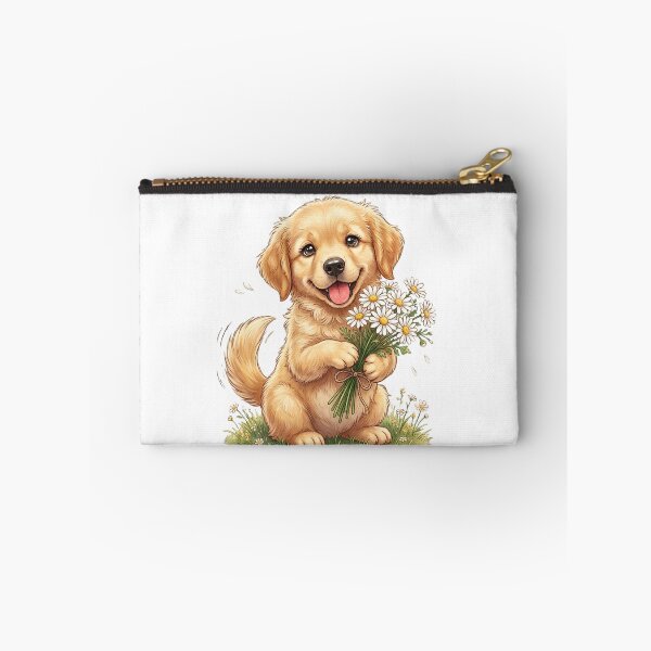 Item preview, Adorable Puppy Holding Daisy Bouquet designed and sold by StickVerse by Owais.