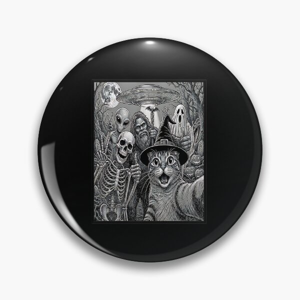Item preview, Cat Selfie with Bigfoot Skeleton Alien UFO Funny Halloween designed and sold by Rahamkshop.
