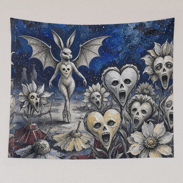 Item preview, Bat Wing Bunny Ballerina Screaming Skull Flowers Night Sky designed and sold by LujziWorld.