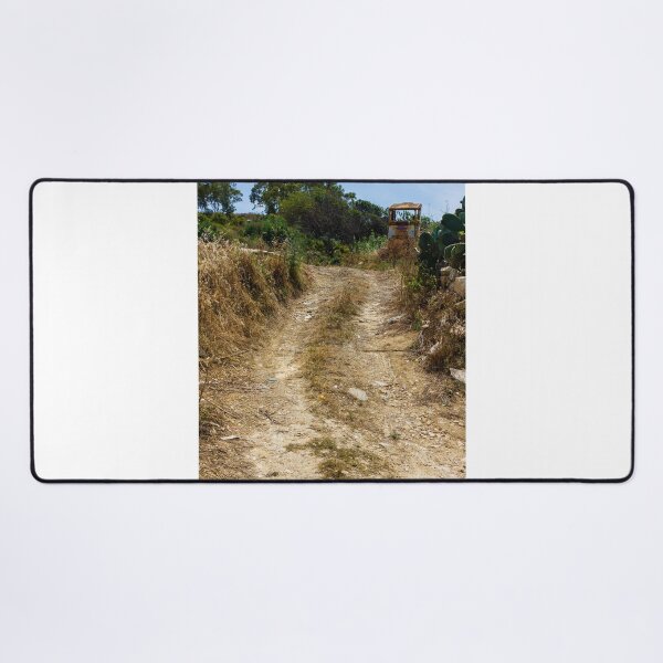 Item preview, Rural Dirt Road Leading Through Dry Field Toward Abandoned Tractor And Mediterranean Shrubland designed and sold by Nmallia.