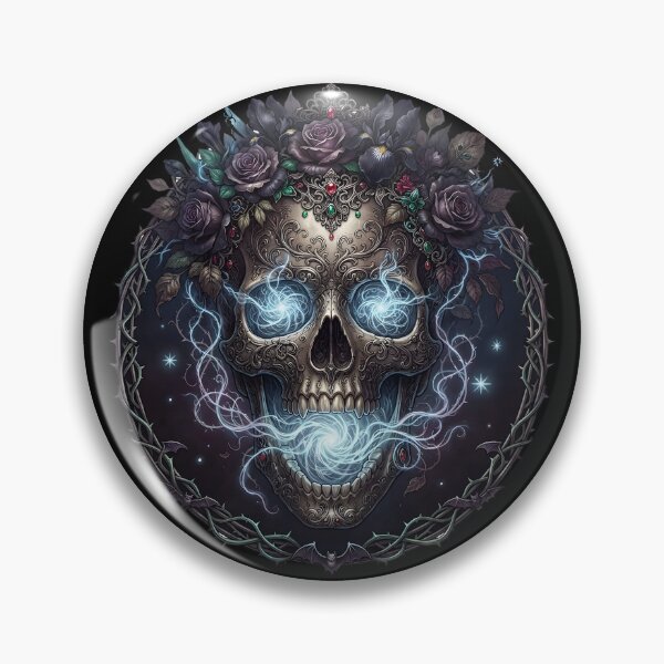 Item preview, Mystic Necromancer Skull Blue Lightning Energy Gothic Art designed and sold by DrawHandArt.