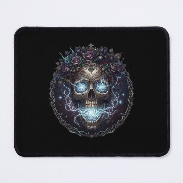 Item preview, Mystic Necromancer Skull Blue Lightning Energy Gothic Art designed and sold by DrawHandArt.