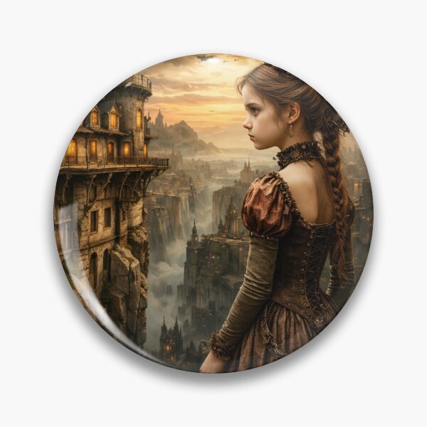 Item preview, Steampunk Girl in Fantasy City – Vintage Victorian Adventure Art Print designed and sold by Kaleidoscope Print.